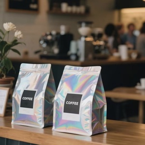 Bolsa de café personalizada con cierre de cremallera, base plana, reutilizable, resellable, de aluminio, para envasado de alimentos, con fuelle lateral y válvula de cierre tipo Tin Tie - Product Image 5