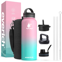 Bouteille d'eau de sport en métal 32 oz avec couvercles, anti-fuite, isolée sous vide, en acier inoxydable à double paroi, tasse thermique