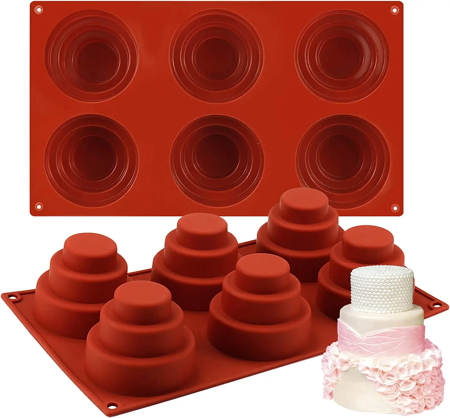 D56 6 Cavities Mini 3 Tier Cake Silicone Pan Multi Tiered Cupcake Mold DIY Round Cupcake Pudding Cookie Chocolate Baking Pan