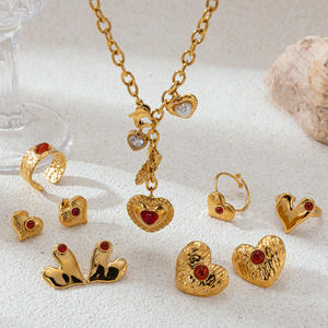 Conjunto de joyería de moda para mujer chapado en oro de acero inoxidable corazón collar y pendientes anillos conjunto <span class=keywords><strong>T197</strong></span> - Product Image 1