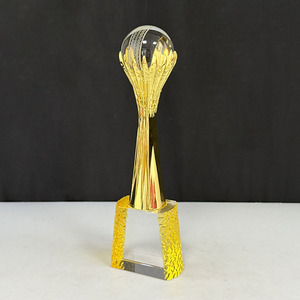 Souvenir <strong>Gifts</strong> Gold Crystal <strong>Cricket</strong> Ball Trophy Customized Crystal Trophy Engraved Awards Yellow Base MH-N564 - Product Image 3