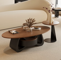 Table basse ovale en bois massif de style rustique, table d'appoint compacte en noyer avec tiroirs et espace de rangement pour petits salons, usage domestique