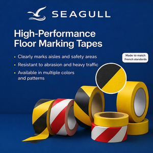 شريط لاصق تحذيري أصفر وأسود قابل للتمزيق باليد لوضع علامات على الأرضيات في المصانع وورش العمل وممرات السلامة - Product Image 2