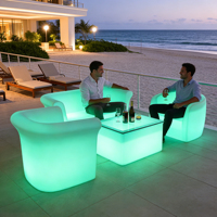 Mesa de Centro LED, Banco Curvo Luminoso, Muebles de Plástico, Mesa y Sillas de Bar con Iluminación LED, Conjuntos de Sofás para Eventos