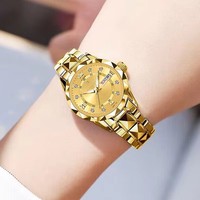 BINBOND 2521 Jam Tangan Wanita Mewah Quartz dengan Tanggal Lengkap Jam Elegan untuk Wanita Tali Baja Tahan Karat Jam Tangan Fashion Bercahaya