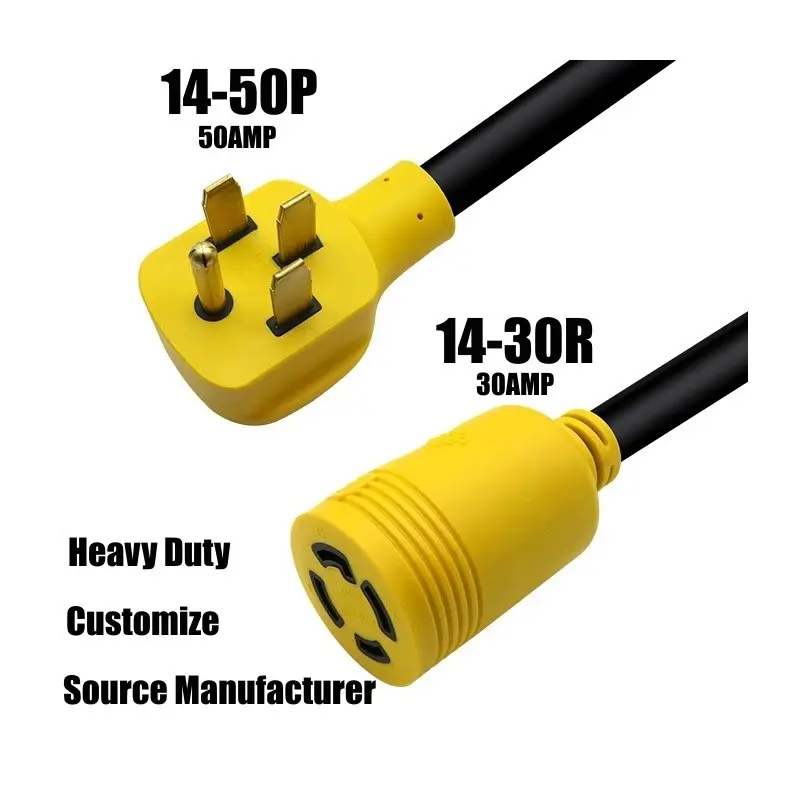 Heavy Duty 50Amp RV Extension Cord Features Power Grip Handles Copper 6/3 8/1 Gauge Wires Rated for 125/250V