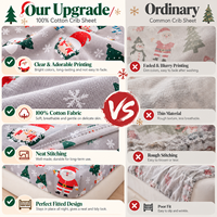 Drap plat de Noël nordique gris clair avec imprimé Père Noël et bonhomme de neige, 100 % coton, 200 fils, drap de lit doux pour bébé pour chambre d'enfant