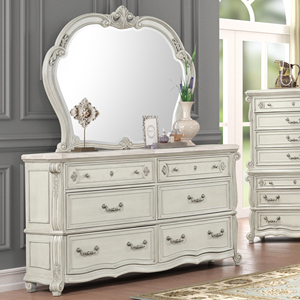Cómoda Doble Gris Estilo Provincial Francés - 7 Cajones y Tiradores con Adornos Tallados y Patas Cabriolé, Mueble de Almacenamiento para Dormitorio - Product Image 2