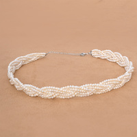 Collier ras du cou tressé multi-brins de perles miniatures 2-3 mm, design original, haute brillance, perles de culture authentiques de type grain de riz, collier statement
