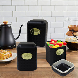 Tiện Ích Nhà Bếp Trang Trí Bát Stackable Lưu Trữ Thùng Kim Cương Màu Đen Mô Hình Thực Phẩm Lọ Bộ <span class=keywords><strong>3</strong></span> Có Nắp Đậy - Product Image 1