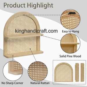 Natural Rattan <b>Shelf</b> Handmade for <b>Wall</b> <b>Mount</b> - Bohemian Rustic Organizer Rack for Plants, Towels, <b>Books</b> or Small Decor Items - Product Image 3