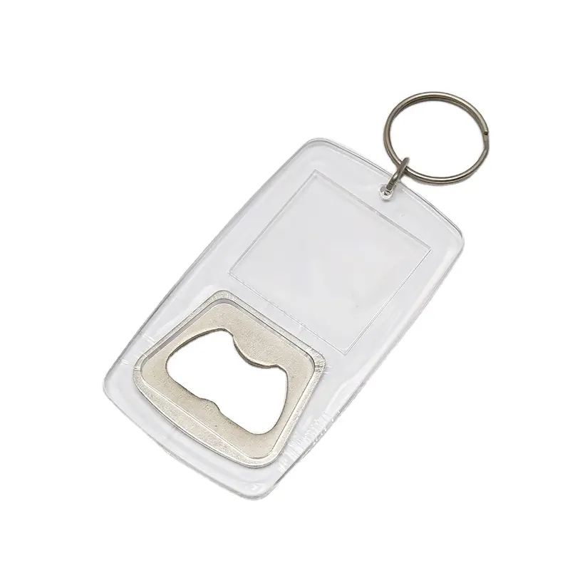 Clear Key Holder Beer Opener Plastic Multi Tool Keyring Promotion Insert Photo Transparent Acrylic Bottle Opener Keychain