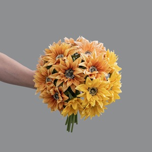 Suxian Ningshuang - Ramo de Girasoles Artificiales Amarillos y Naranjas, Decoraciones para Bodas, Suministros para Manualidades, Juego de 12 Piezas - Product Image 2