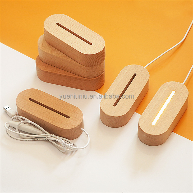 Yueniuniucreative-Base de luz nocturna 3d, interruptor Usb luminoso sólido, lámpara acrílica, Bases de luz Led para decoración, Base de madera Led