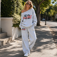 Ensemble sweat-shirt oversize à imprimé lettres et pantalon large pour femme, 100 % coton respirant, style streetwear, collection automne