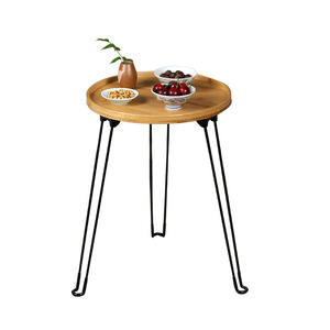<b>Folding</b> <b>Small</b> Round Coffee <b>Table</b> Bamboo Metal Frame Minimalist Design Outdoor Indoor Use - Product Image 2
