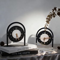 Horloge de bureau circulaire Art Déco à mouvement silencieux - Affichage à aiguilles en quartz métallique