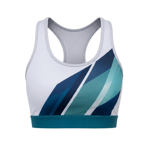 Soutien-gorge de sport dos nageur pour femme, imprimé géométrique, respirant, maintien moyen, avec bordure contrastante - Product Image 1