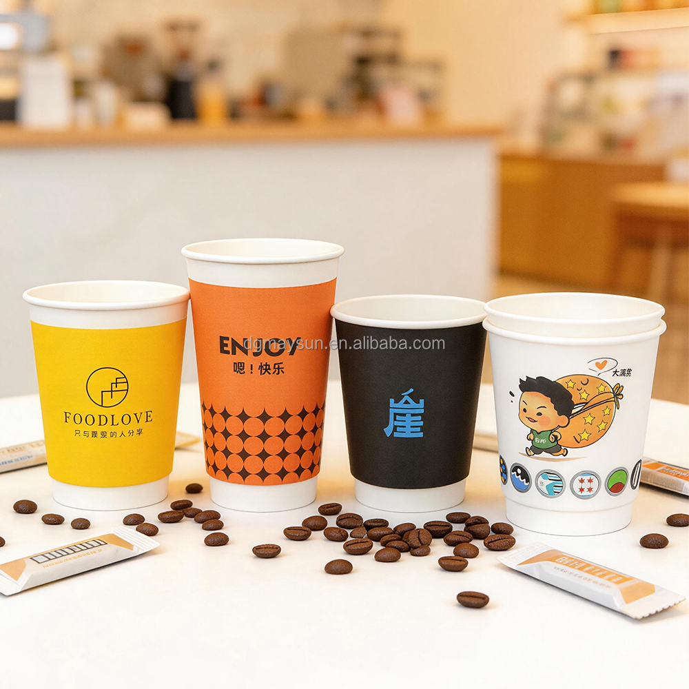 Factory Custom Print LOGO 4 8 10 12 14 16 20oz Cup for Hot Cold Drink Single Double Wall Disposable Paper Coffee Cup With Lid