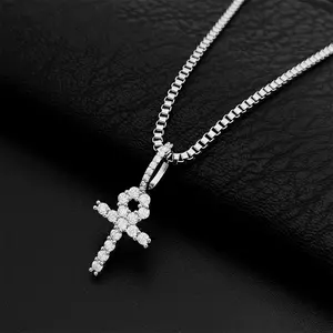 Hiphop 2mm D Color Moissanite Diamonds collana croce Ankh in argento 925