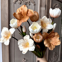 Fleur artificielle KW-F207 à 2 têtes, style moka, toucher réel, vintage automne, pour décoration de centre de table ou vase à la maison