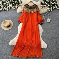 Robe longue décontractée pour femme, élégante, ornée de paillettes, plissée, à manches longues, coupe ample, style A, pour tous les jours et les soirées