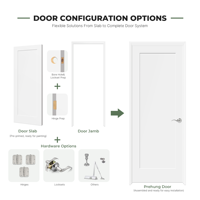 Porte de chambre à coucher à panneau unique en MDF massif blanc apprêté, porte intérieure en bois aggloméré avec cadre pré-monté, porte Shaker en aggloméré