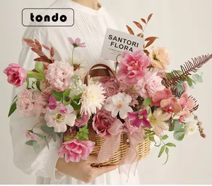 Tondo yeni stil rattan söğüt el dokuması hasır çiçek sepeti çiçek