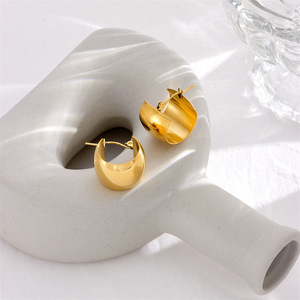 Geometric Huggie Earrings Gold Stainless Steel Minimalist Fashion Jewelry For Women - Product Image 3