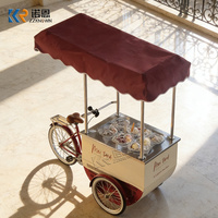 Chariot de vente ambulante pour glaces, chariot à glaces, tricycle mobile pour la vente de glaces, fruits, café, chariot de vente ambulante, vélo cargo avec parasol