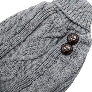 Classic Cable Knit Turtleneck Dog Sweater, Warm Gray Pet <strong>Jumper</strong> with Red Plaid Hem, Winter Dog Clothes for Small Medium Dogs - Product Image 3