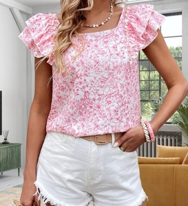 <span class=keywords><strong>Camicetta</strong></span> Estiva da Donna <span class=keywords><strong>con</strong></span> Stampa, Fiocco sul Retro, Doppio Strato Arricciato e Maniche Corte - Product Image 3