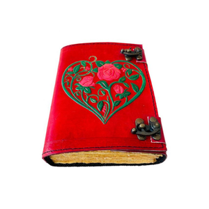 Carnet en cuir mini format Cœur Rose Floral, gaufré, couleur anthracite, écologique, avec stylo cadeau, couverture rigide, double fermeture, style vintage, Livre des Ombres - Product Image 2