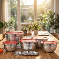 Lot de Bols à Salade Jetables en Acier Inoxydable Poli, Écologiques et Sûrs pour les Aliments, Vente en Gros Usine, Livraison Rapide, Emballage Carton pour Fêtes