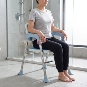 Chaise de douche réglable en hauteur avec dossier et accoudoirs - Siège de bain antidérapant en aluminium <span class=keywords><strong>pour</strong></span> personnes âgées, handicapées et enceintes - Product Image 1