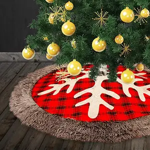 cây với váy Suppliers-Giáng Sinh Cây Váy, 48 Inch Lớn Vải Bố Kẻ Sọc Giáng Sinh Cây Váy Với Bông Tuyết Và Lông Thú Giả, Xmas Tree