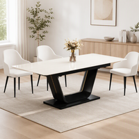 Table à manger moderne de luxe en pierre frittée avec pieds en fer en forme de U et plateau en verre composite pour l'ameublement de la maison