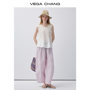 VEGA CHANG Camicetta <span class=keywords><strong>Bianca</strong></span> Senza Maniche Plissettata da Donna con Collo Rotondo e Linea Ampia, Stile Casual da Vacanza, Top a Canotta - Product Image 2