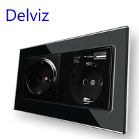 Prise Murale Delviz Standard UE à Charge Rapide, Panneau en Verre Cristal 1A 1C, Port d'Alimentation USB 5V 2A, Prise USB à Charge Rapide Type C 18W