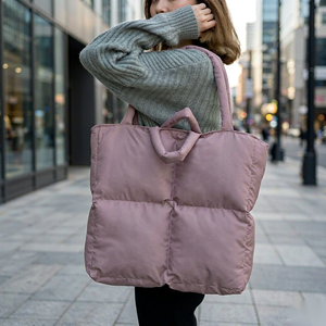 Bolso de Mano para Portátil de Mujer, Color Amarillo Vibrante, Gran Capacidad, Suave y Acolchado, Tipo Puffer, para Uso Diario - Product Image 5