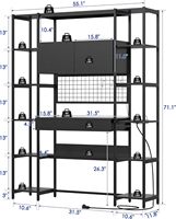 Bibliothèque moderne en MDF pour bureau à domicile, avec éclairage RGB, prise de courant, armoire de rangement à tiroirs de 71,1 pouces de hauteur, 12 étagères, gain de place