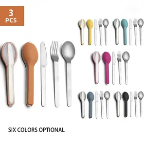 Xách tay thép không gỉ Flatware ngã ba đũa thiết lập dao kéo với trường hợp bạc 3 cái Du Lịch Đồ dùng thiết lập dao muỗng nĩa