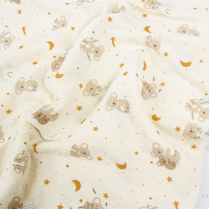 Tela de gasa arrugada con estampado beige 100% algodón de doble capa para vestido material de bebé - Product Image 1