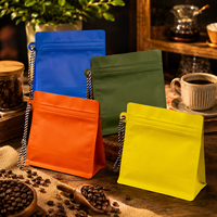 Sacs à café en papier kraft brun à fond plat avec valve et fermeture éclair, en aluminium, 100g, 250g, 500g, 1kg
