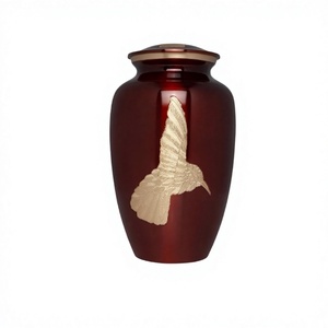 Engraved Hummingbird <b>Red</b> Brass Cremation Adult Urns for Human Ashes Funeral Urn for Male & Female With Free <b>Velvet</b> Bag - Product Image 1