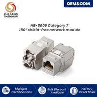 Jack Keystone Cat6a Terlindung Tanpa Alat 180 Derajat RJ45 STP Modul Jaringan Konektor Ethernet Berlapis Emas