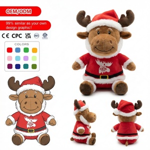 Peluche personalizzati con MOQ basso, bambole a forma di animali, alce con vestito <span class=keywords><strong>da</strong></span> Babbo Natale, regali a tema natalizio, <span class=keywords><strong>marionette</strong></span> <span class=keywords><strong>da</strong></span> dito, peluche personalizzati a forma di gatto con stampa su borsa - Product Image 1
