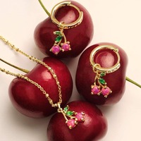 Vergulde schakelketting met perzikkleurige tropische fruitdiamantversieringen, 18 inch, reissieraden