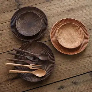 New Design Fruit Plate Dessert Plate Wooden Tray Custom Acacia Wooden Charger Plate for Restaurants