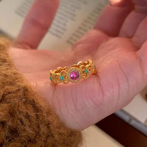 Nuovo stile cinese stile palazzo galleggiante smeraldo che scorre pillola stile Hip-hop anello paesaggio colore finestra decorazione di apertura fiore - Product Image 2